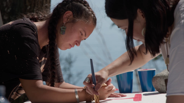 Art and storytelling shed light on the history of the Tiskwat River in Tla’amin First Nation, British Columbia, while also building a youth-led movement for its restoration. Young Indigenous Ambassadors Ta’Kaiya Blaney and Ace Harry brought attention to the river's environmental and cultural significance with the support of Native Children’s Survival. Photo credit: CIER/Native Children's Survival