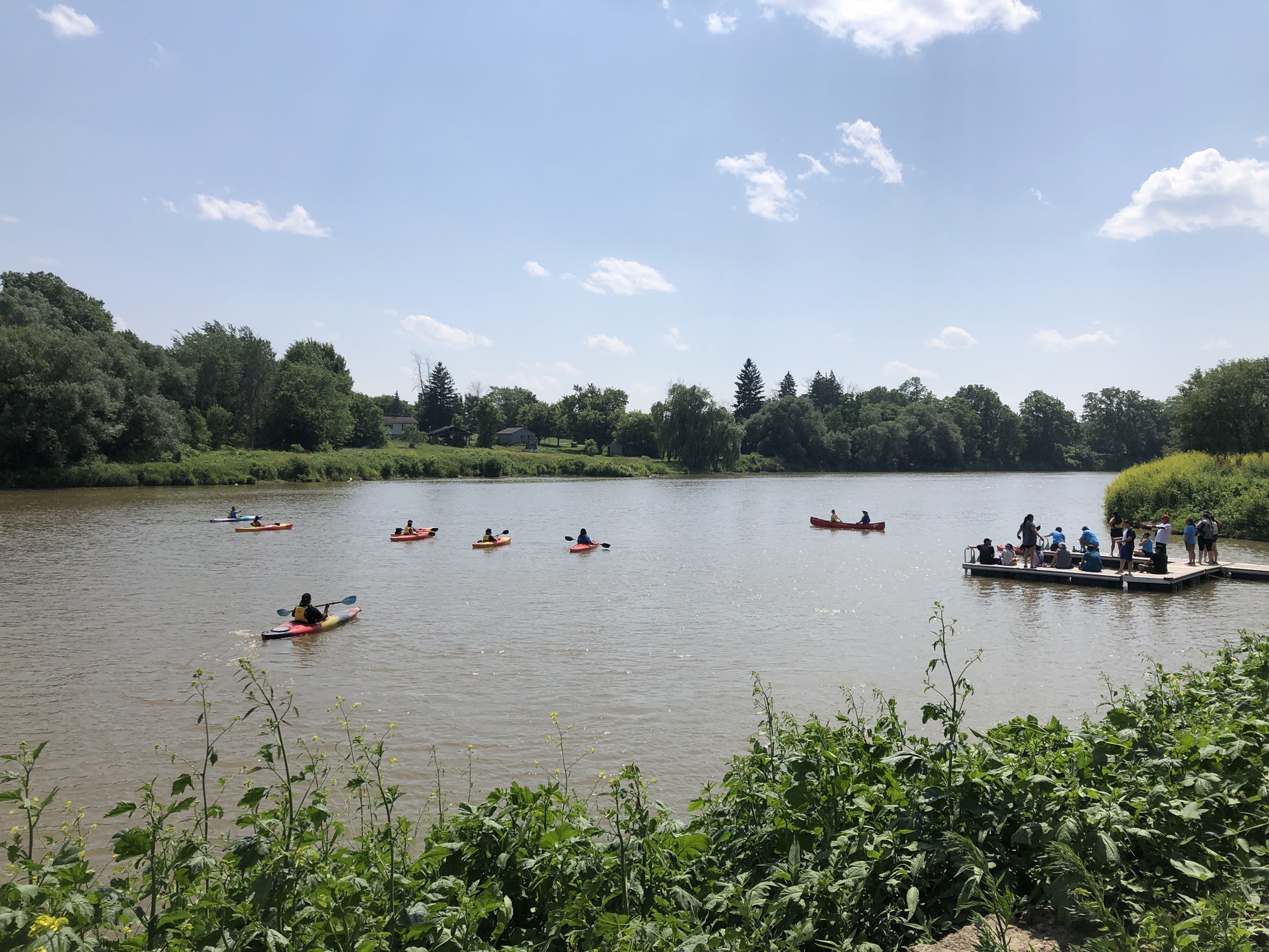Kayak races during the Teiethinonhwerá:ton ne Ohné:kanos festival, July 3rd, 2025. Credit: One Drop Foundation.